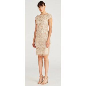 Theia Silvia Bateau Beaded Midi Dress Tan Metallic Sample Size 0  $845 [jb]